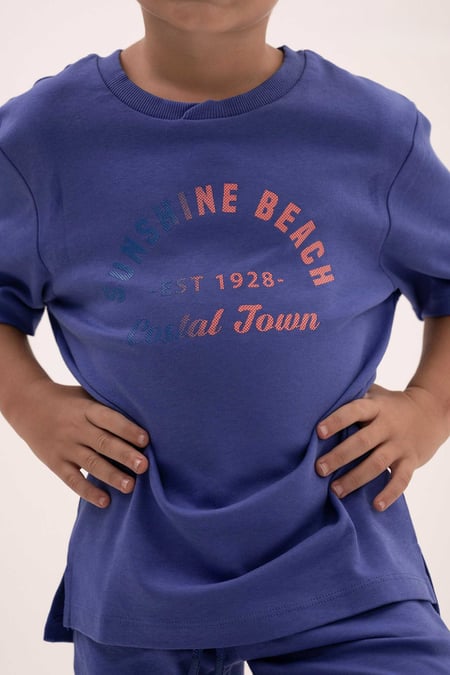 Blue Two-Toned Printed T-Shirt And Shorts Set