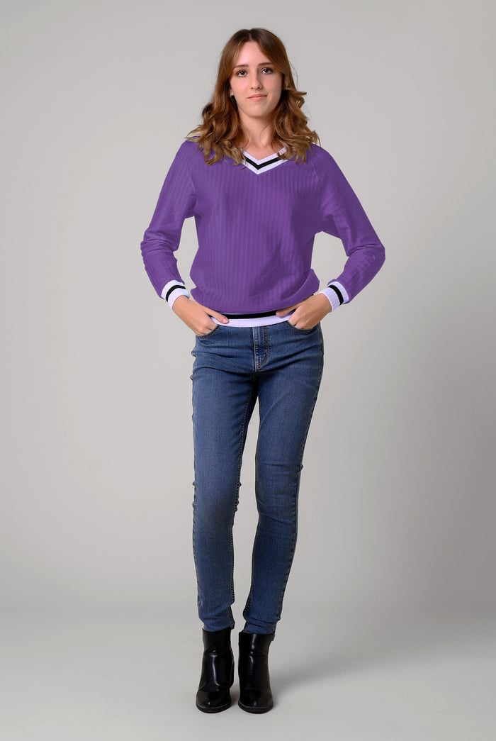 Womens V-Neck Stripe Detail Pullover
