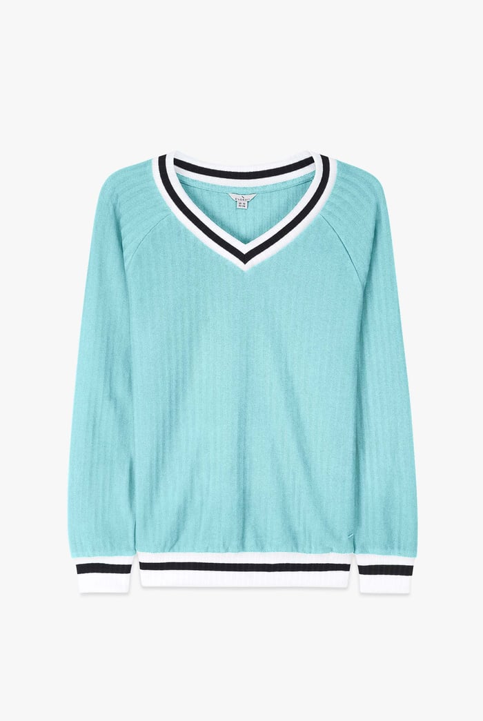 Womens V-Neck Stripe Detail Pullover