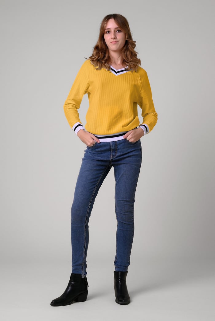 Womens V-Neck Stripe Detail Pullover