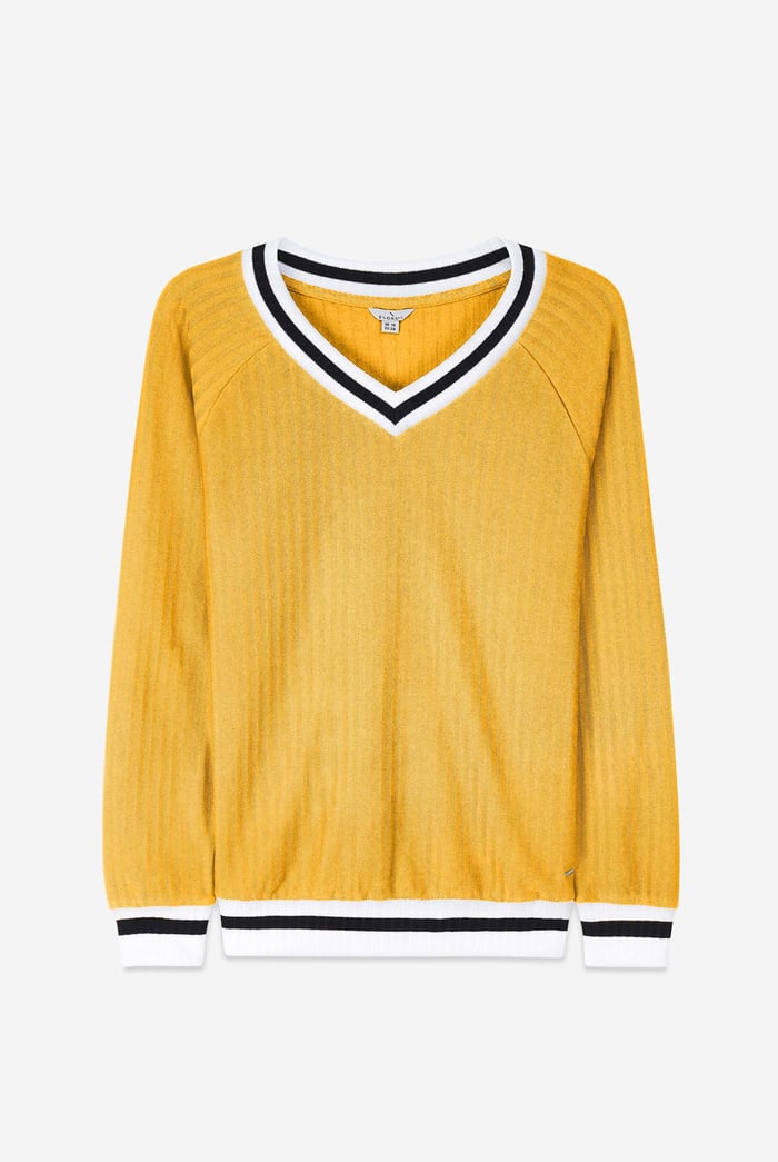 Womens V-Neck Stripe Detail Pullover