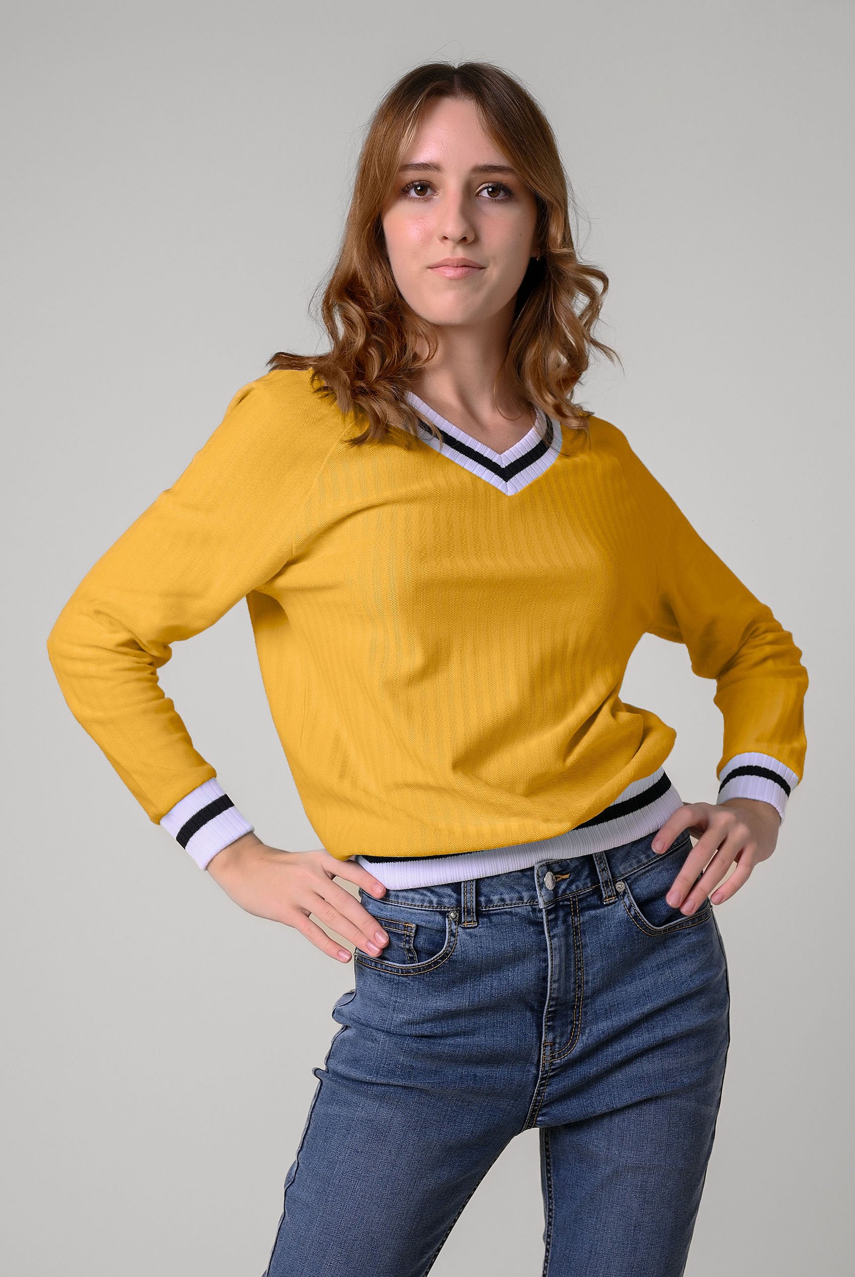 Womens V-Neck Stripe Detail Pullover