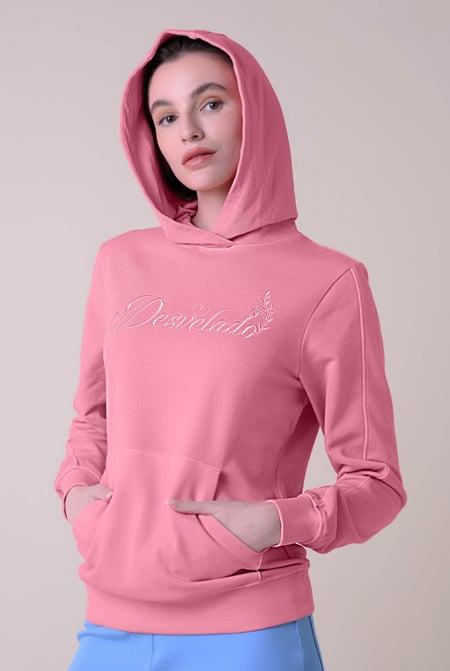 Womens Pink Front Embroidery Hoodie