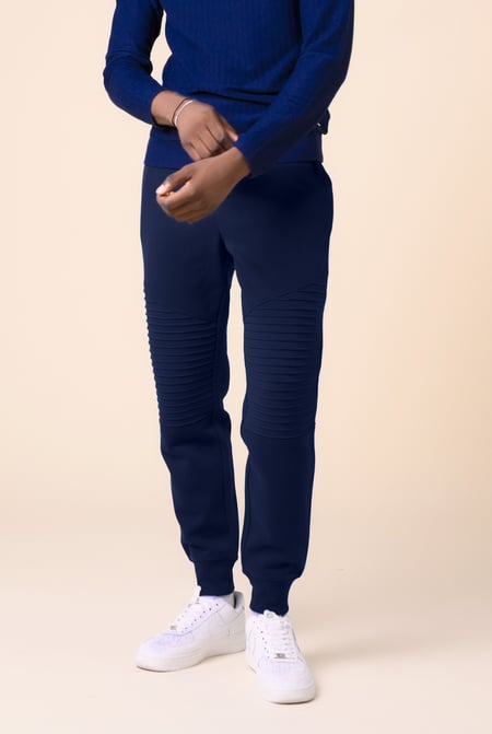 Mens Navy Pleated Plain Drawstring Jogger