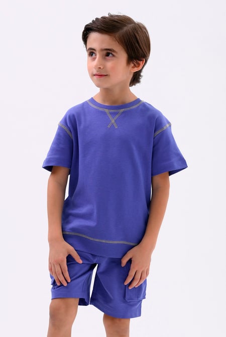 Cream Drop Shoulder T-Shirt And Cargo Shorts Set