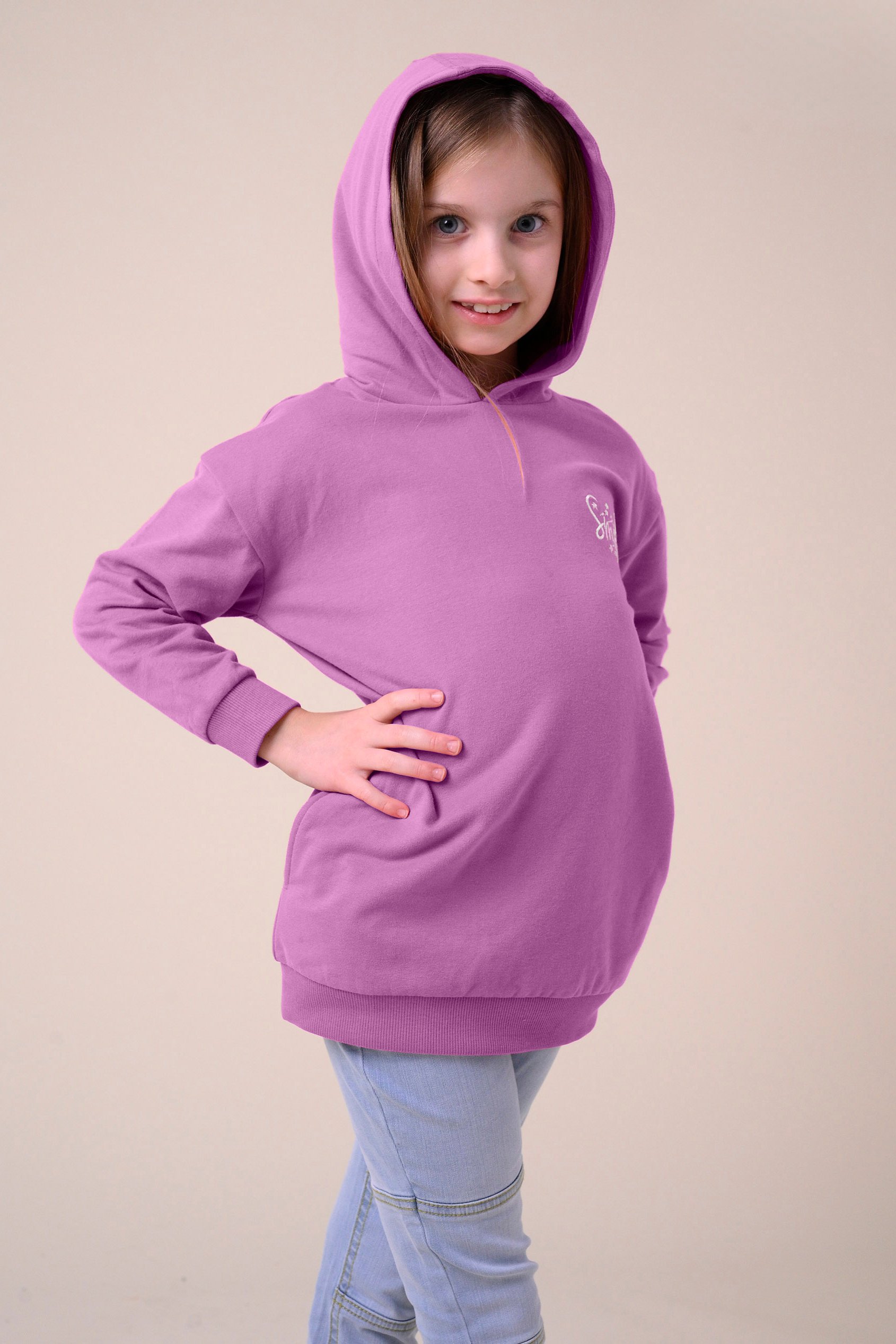 Smile Embroidery Longline Hoodie  (2yrs-9yrs)
