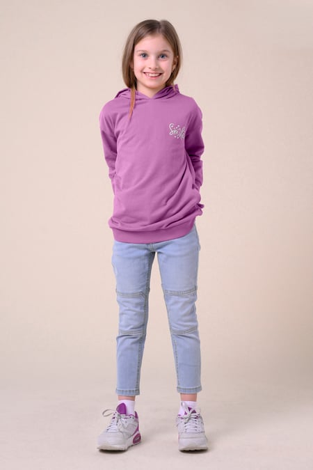 White Smile Embroidery Longline Hoodie  (2yrs-9yrs)