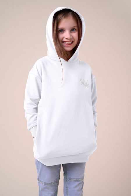 White Smile Embroidery Longline Hoodie  (2yrs-9yrs)