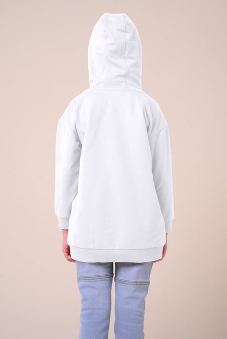 White Smile Embroidery Longline Hoodie  (2yrs-9yrs)
