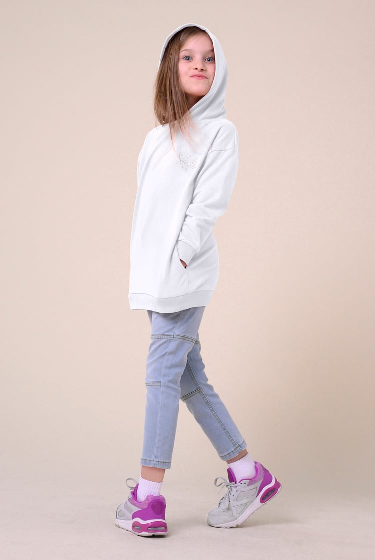 Smile Embroidery Longline Hoodie  (2yrs-9yrs)