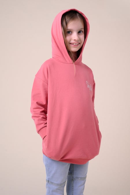 White Smile Embroidery Longline Hoodie  (2yrs-9yrs)