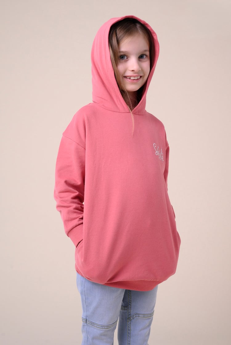 Smile Embroidery Longline Hoodie  (2yrs-9yrs)