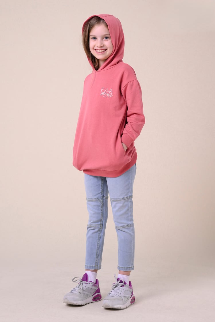 Smile Embroidery Longline Hoodie  (2yrs-9yrs)