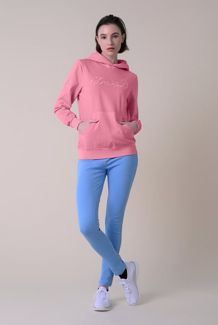 Womens Pink Front Embroidery Hoodie