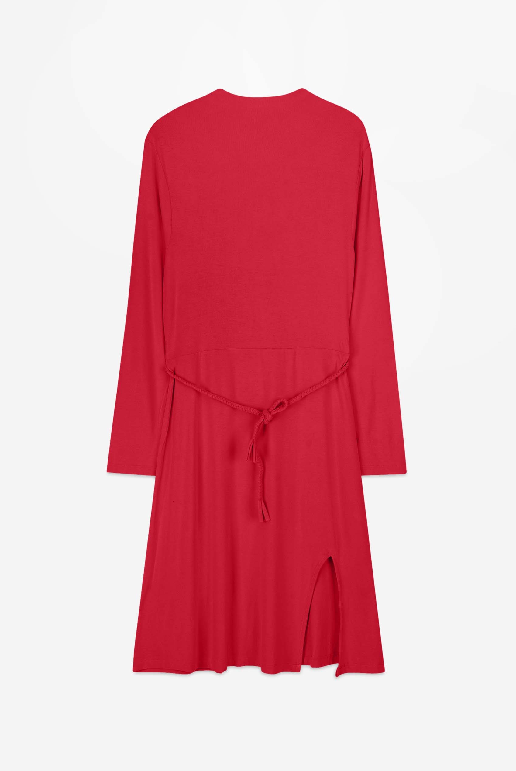 Mock Neck Tie-Belt Midi Dress