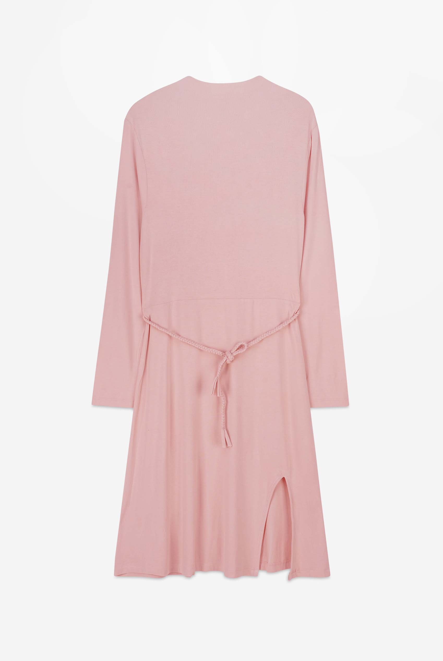 Mock Neck Tie-Belt Midi Dress