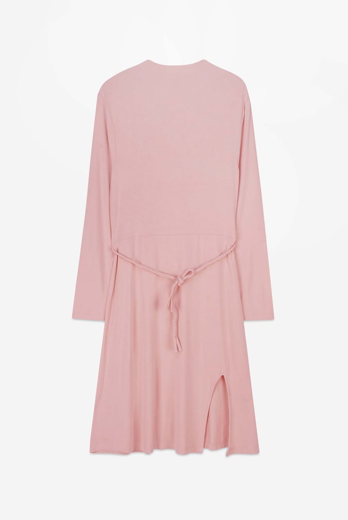 Mock Neck Tie-Belt Midi Dress