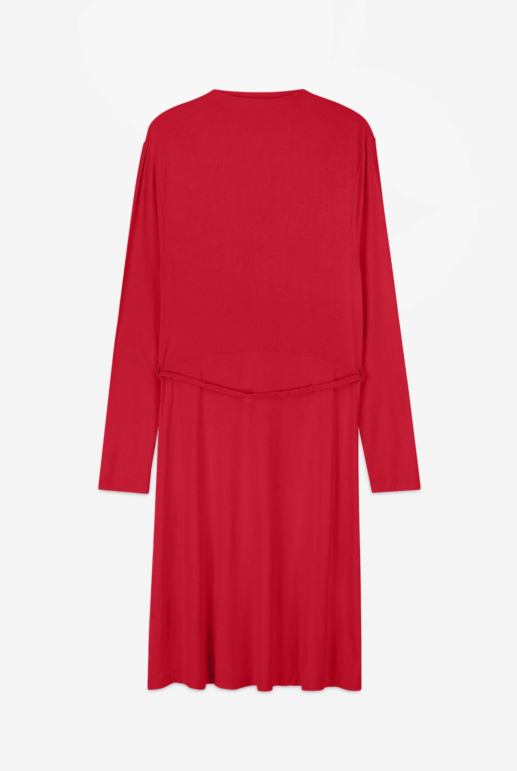 Mock Neck Tie-Belt Midi Dress
