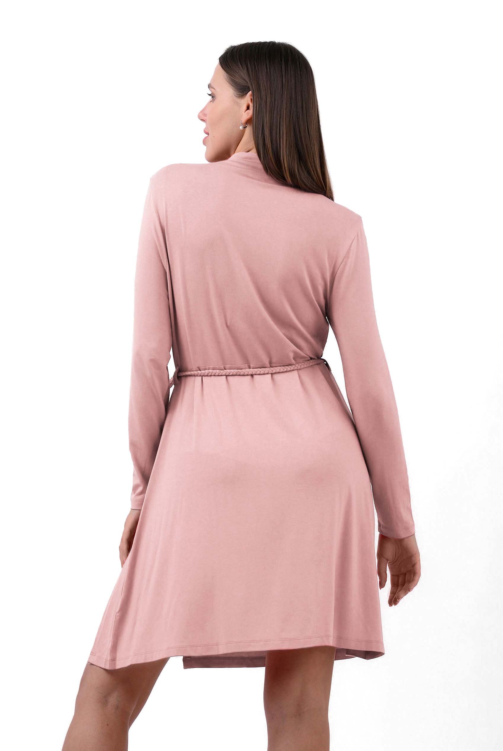 Mock Neck Tie-Belt Midi Dress
