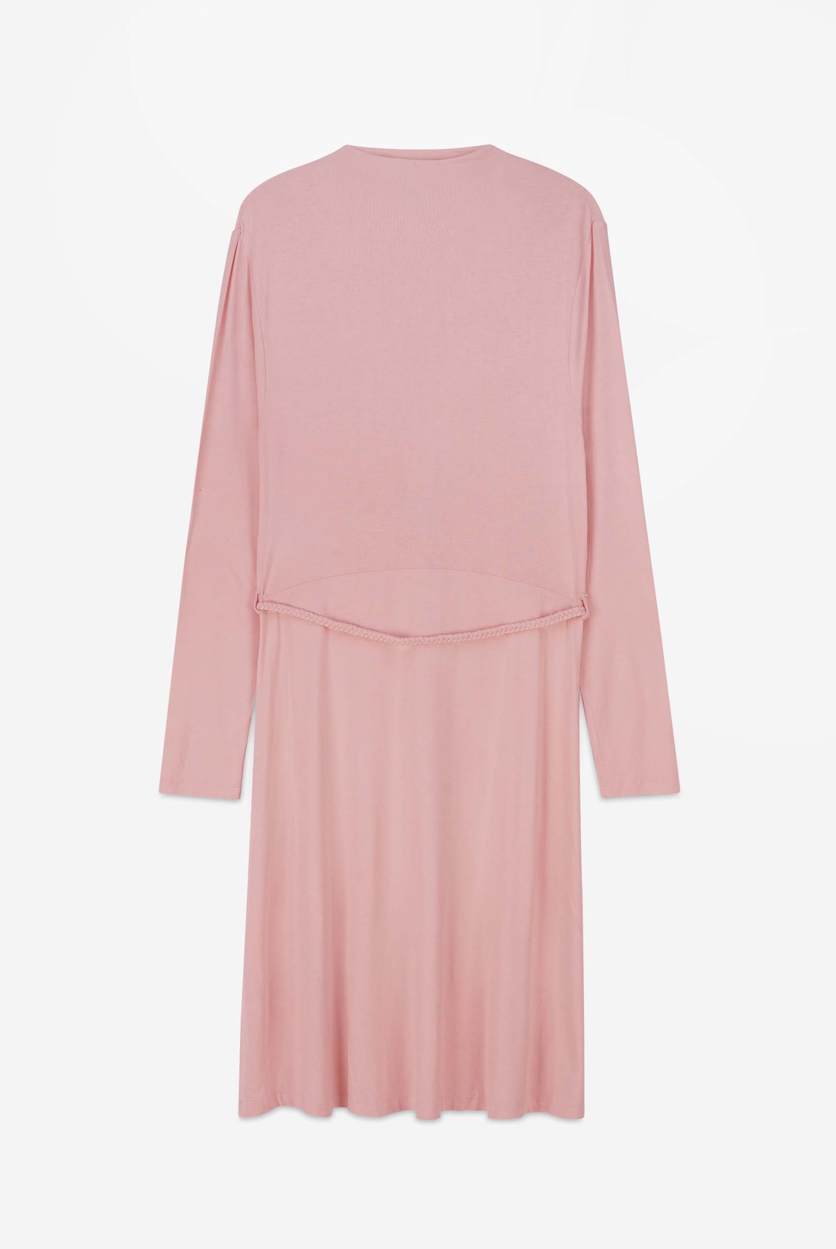 Mock Neck Tie-Belt Midi Dress