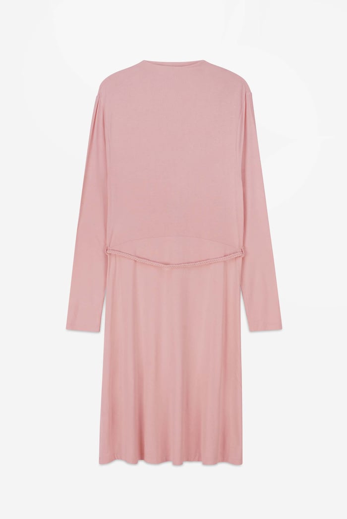 Mock Neck Tie-Belt Midi Dress