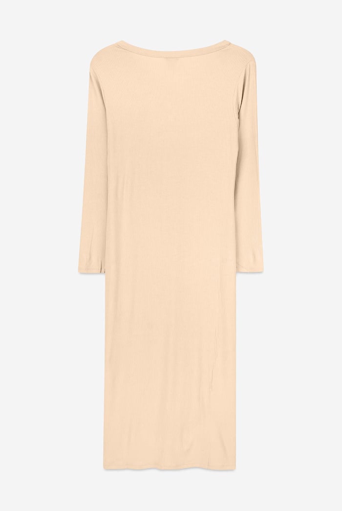 Womens Front Slit Ribbed Midi Dress