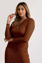 Womens Front Slit Ribbed Midi Dress