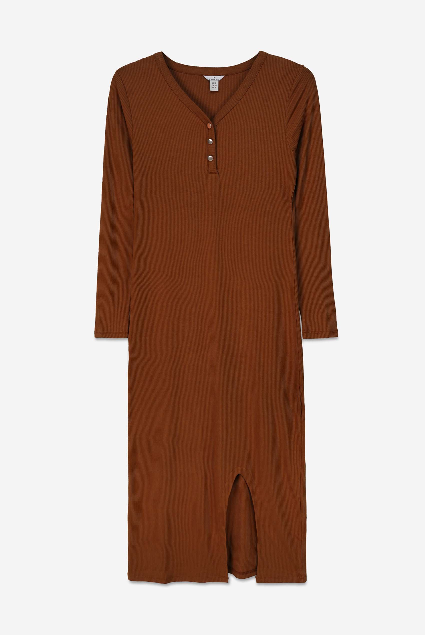 Womens Front Slit Ribbed Midi Dress