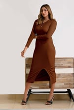 Womens Front Slit Ribbed Midi Dress