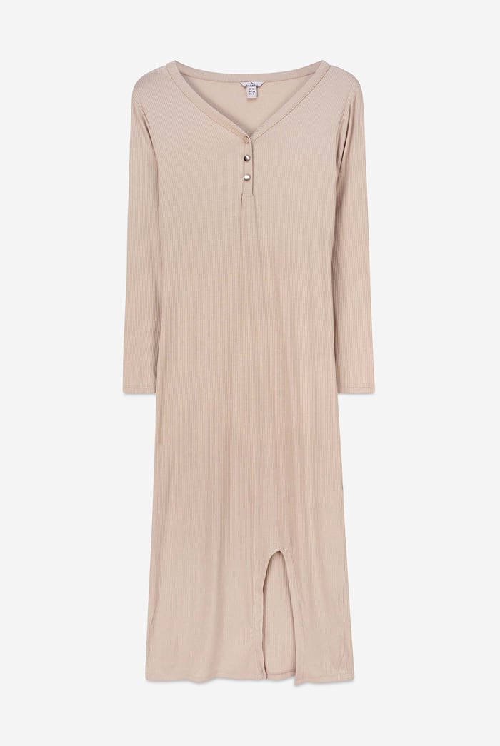 Womens Front Slit Ribbed Midi Dress