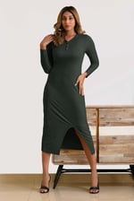 Womens Front Slit Ribbed Midi Dress