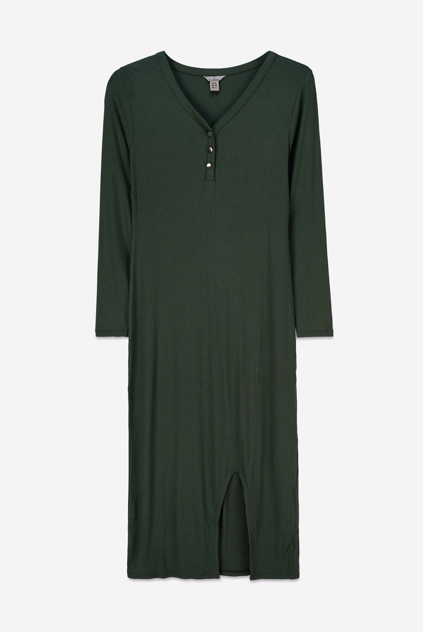 Womens Front Slit Ribbed Midi Dress