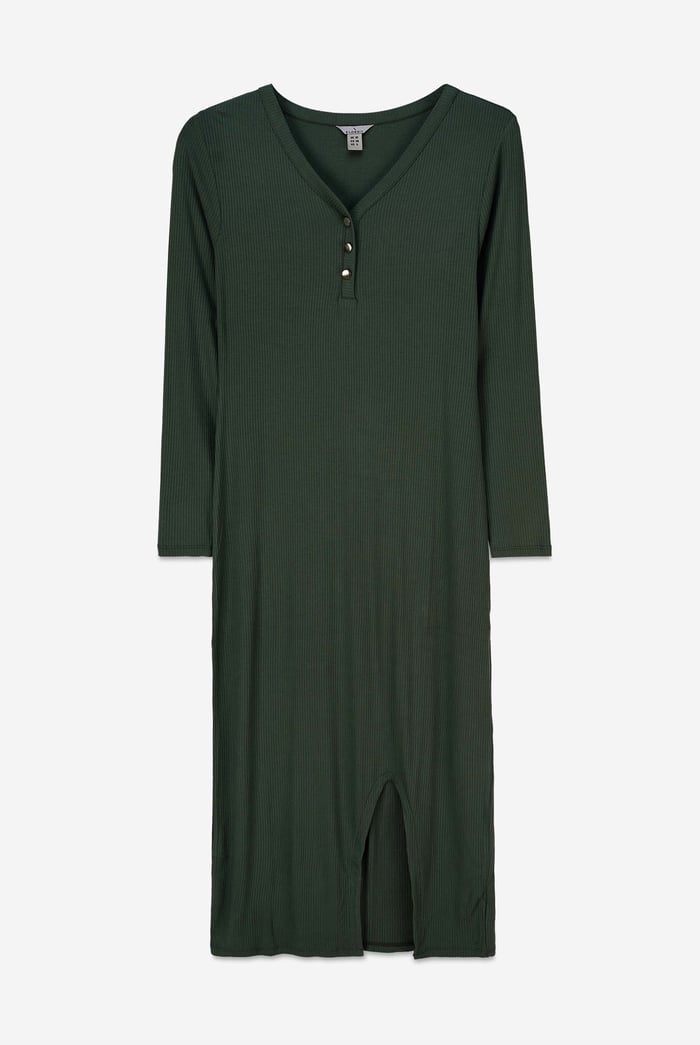 Womens Front Slit Ribbed Midi Dress