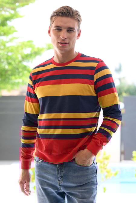 Mens Grey Classic Print Stripe Sweatshirt