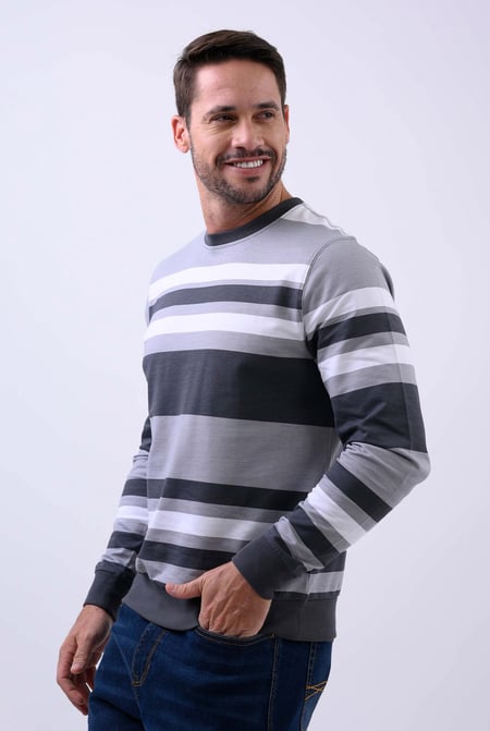 Mens Grey Classic Print Stripe Sweatshirt