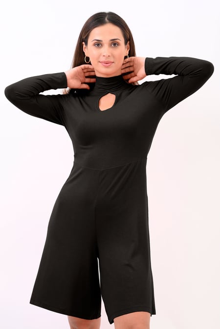 Womens Black High Neck Long Sleeve Playsuit