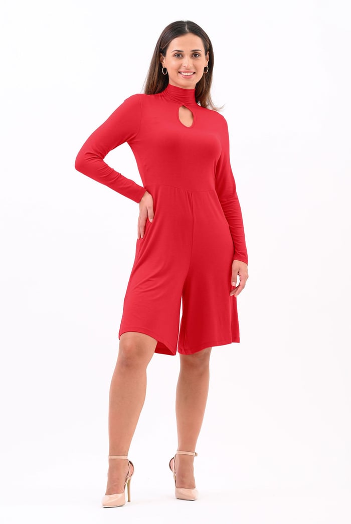 Womens High Neck Long Sleeve Playsuit