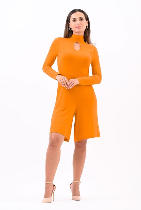 Womens Black High Neck Long Sleeve Playsuit