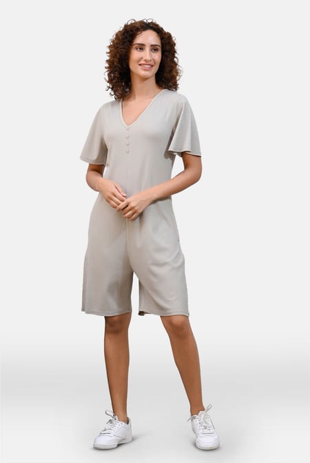 Silver Bell Sleeve Textured Rib Playsuit