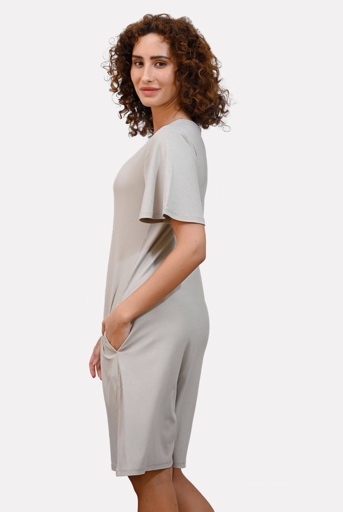 Bell Sleeve Textured Rib Playsuit