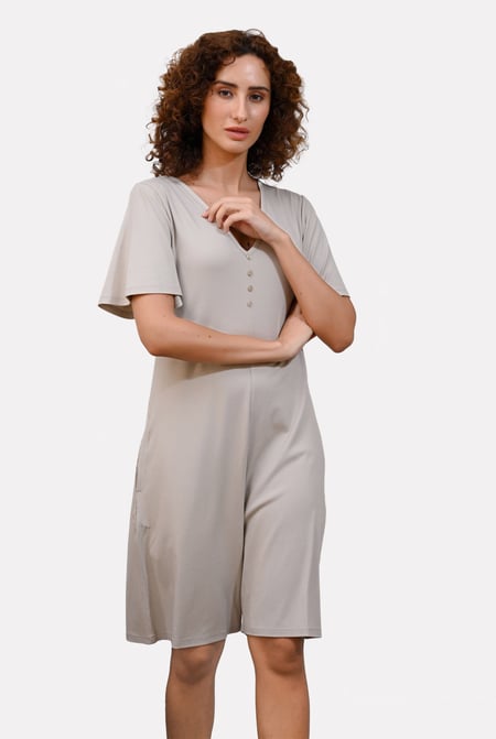 Silver Bell Sleeve Textured Rib Playsuit