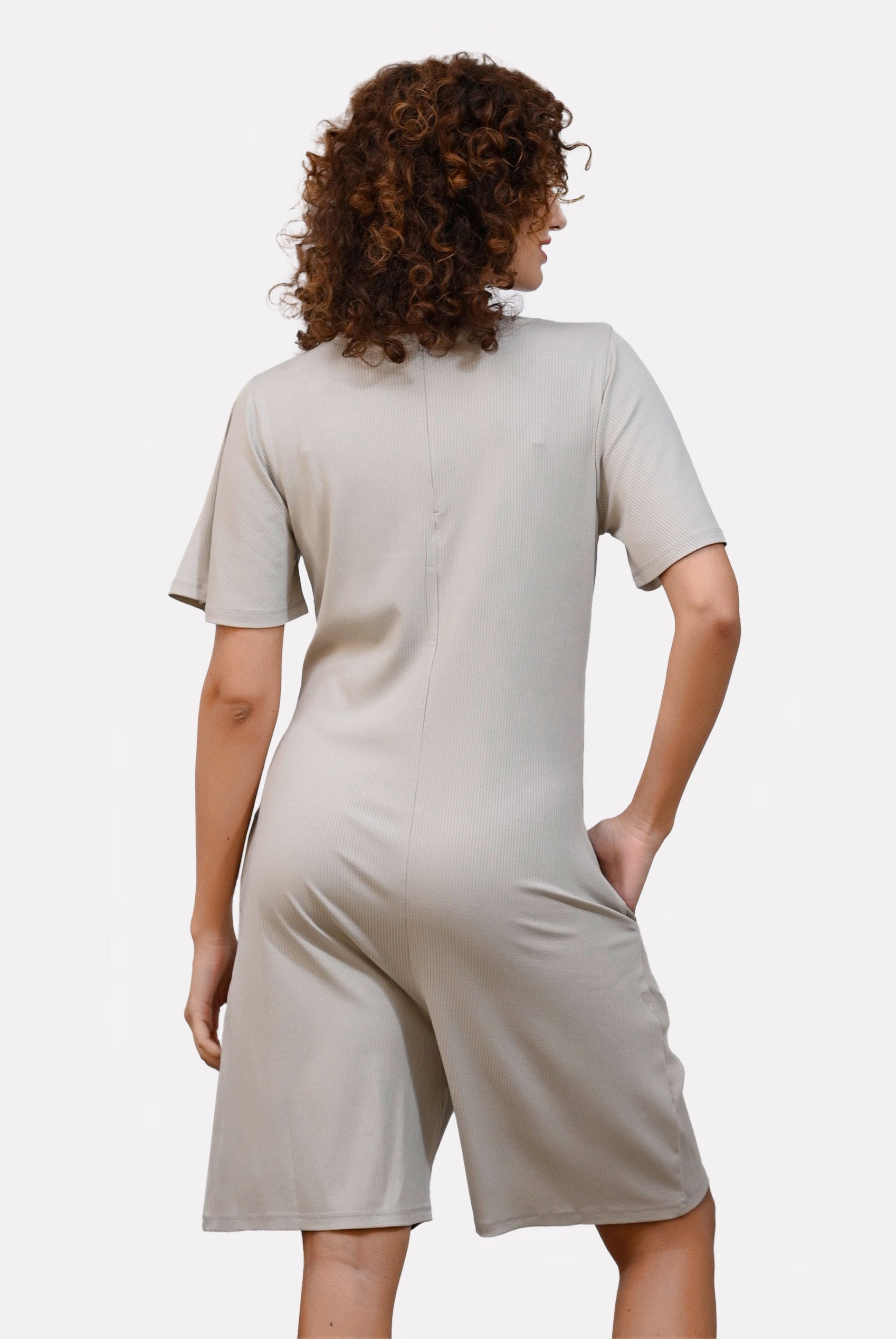 Bell Sleeve Textured Rib Playsuit