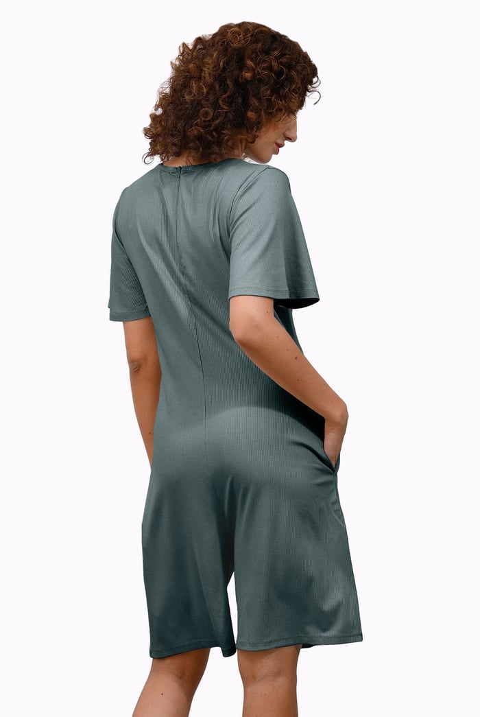 Bell Sleeve Textured Rib Playsuit