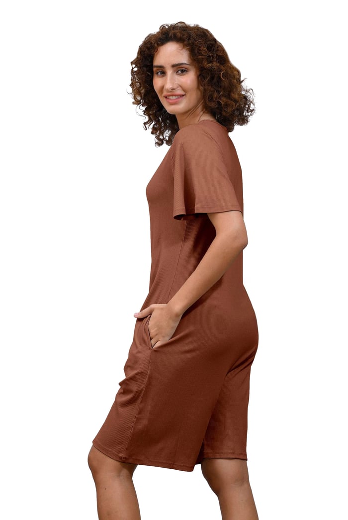 Bell Sleeve Textured Rib Playsuit