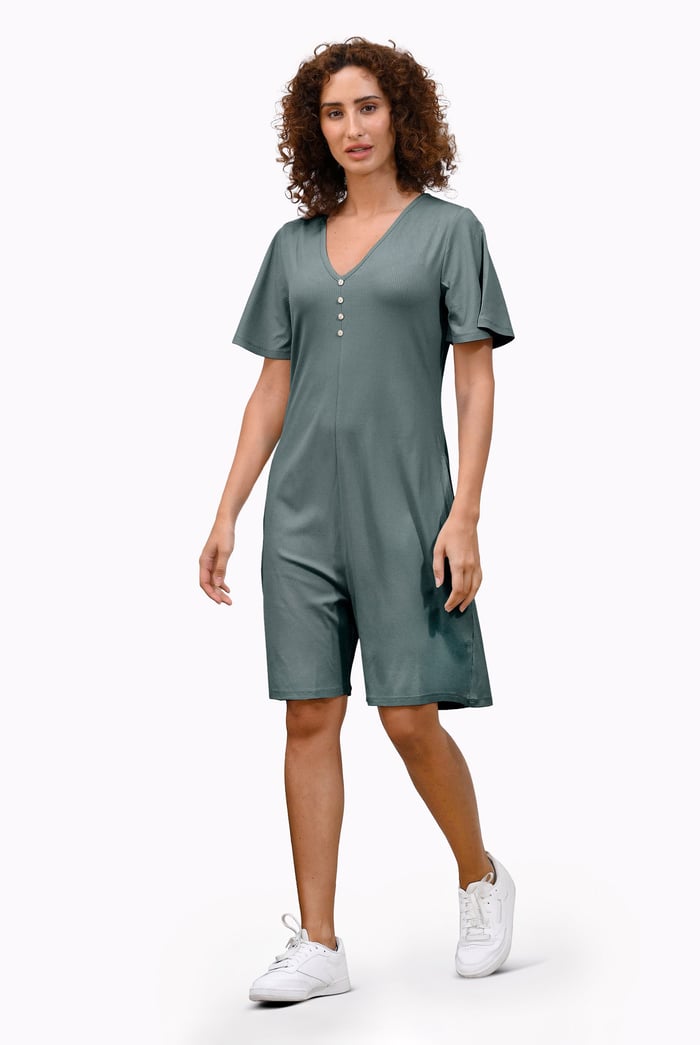 Bell Sleeve Textured Rib Playsuit