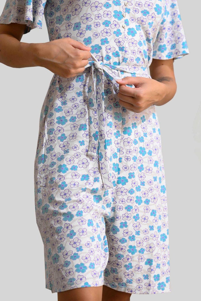 Womens Daisy Floral Print Ribbed Playsuit