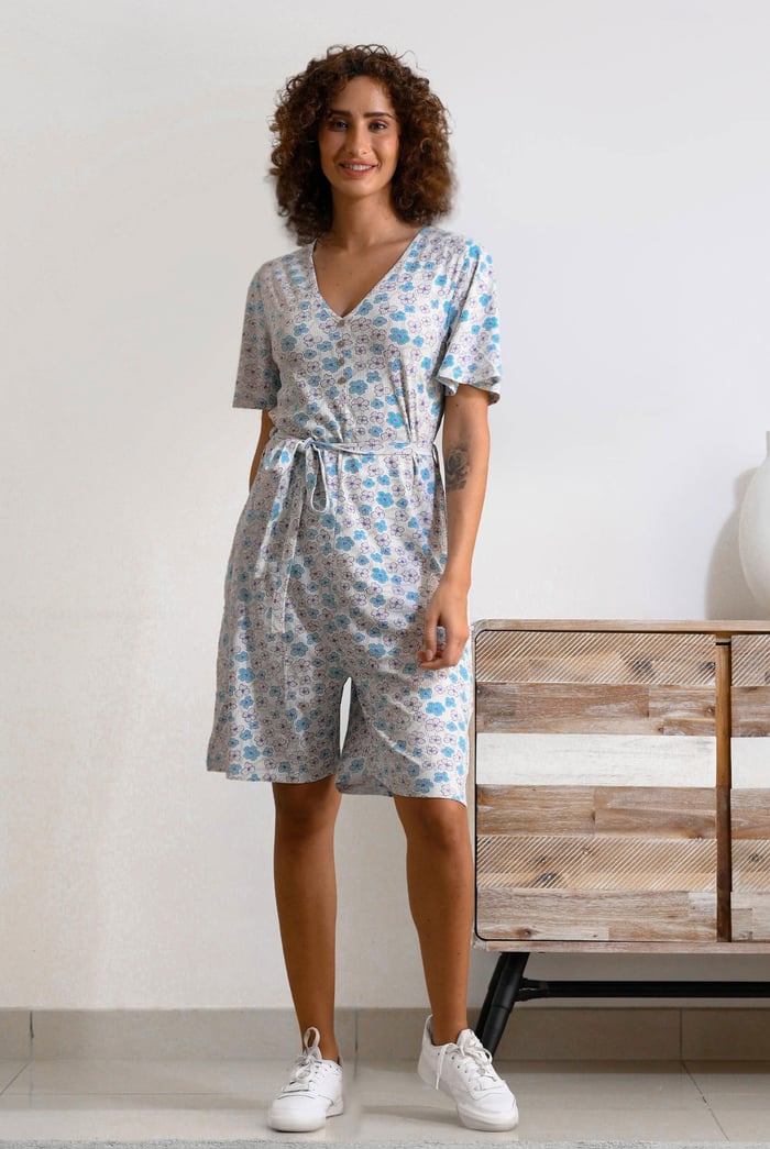 Womens Daisy Floral Print Ribbed Playsuit