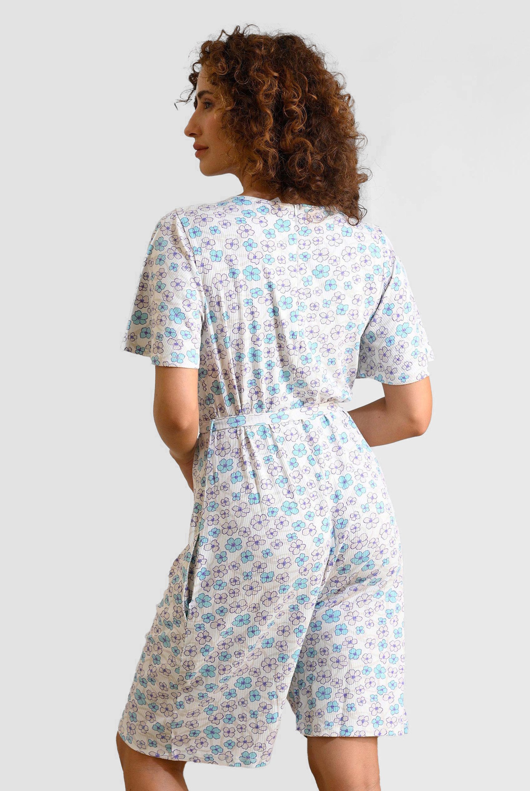 Womens Daisy Floral Print Ribbed Playsuit