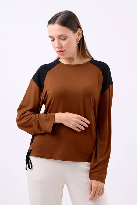 Womens Black Colour Block Raglan Sleeve Tops