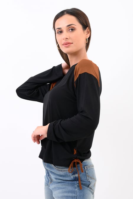 Womens Black Colour Block Raglan Sleeve Tops